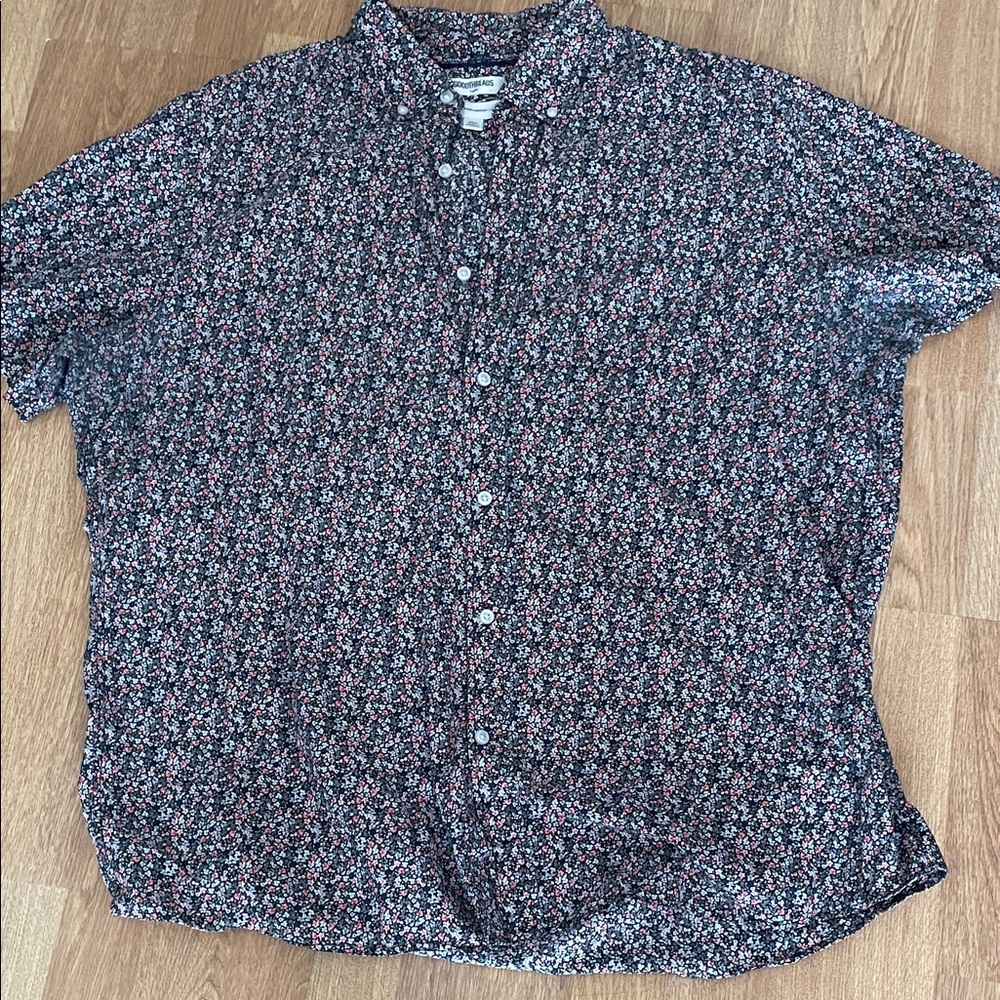 Goodthreads Black and Pink Floral Patterned Men's Shirt